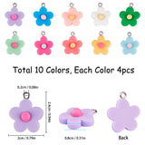 Resin Pendants, with Platinum Plated Screw Eye Pin Peg Bails, Flower, Mixed Color, 22~24x19~19.5x7~8mm, Hole: 1.8~2mm, 10 Colors, 4pcs/color, 40pcs/box