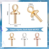 120Pcs 3 Style Brass Peg Bails Pendants Sets, Cup Peg Bails, For Half Drilled Beads, Mixed Color, 7x4x4mm, Hole: 1.5mm