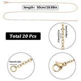 20Pcs Vacuum Plating 304 Stainless Steel Cable Chain Necklaces Set, Golden, 19.7 inch(50cm)