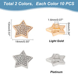 20Pcs 2 Colors 1-Hole Alloy Buttons, with Glass Rhinestone, Star, Platinum & Golden, 13x14x6mm, Hole: 1.8mm, 10pcs/color