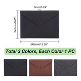3Pcs 3 Colors Felt File Stationery Storage Pockets, File Envelope Pouch, with Snap Button, Rectangle, Mixed Color, 245x340x6mm, 1pc/color