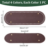 4Pcs 4 Colors Oval PU Leather Knitting Crochet Bags Nail Bottom Shaper Pad, with Iron Nail, Mixed Color, 30x10.1x1cm, Hole: 5mm, 1pc/color