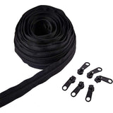 Garment Accessories, Zip-fastener Component Sets, Nylon and POM Plastic Zipper & Zipper Puller, Black, Zipper: 31mm, about 10m/strand, 1strand, Head: 37x11x11mm, 20pcs