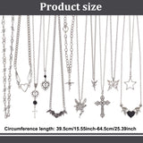 12Pcs 12 Style Heart & Cross & Butterfly & Bat Alloy Enamel Pendant Necklaces Set with Rhinestone, Iron Thorns Link Chains Stackable Necklaces for Women, Antique Silver, 15.55~25.39 inch(39.5~64.5cm), 1Pc/style