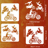 2Pcs 2 Styles PET Hollow Out Drawing Painting Stencils, for DIY Scrapbook, Photo Album, Motorbike, 300x300mm, 1pc/style