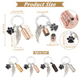 Bottle 304 Stainless Steel & Wing Alloy & Dog Paw Print Alloy Enamel Pendant Keychain, with Iron Split Key Rings, Mixed Color, 6cm, 4 colors, 1pc/color, 4pcs/set