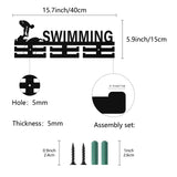 Fashion Wood Medal Hanger Holder, 2 Line Display Wall Rack, with Screws & Anchor Plug, Swimming Pattern, 150x400x7mm, Hole: 5mm