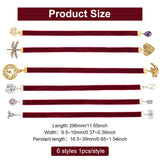 1 Set Purple Velvet Bookmark, Alloy Pigeon/Pentagram/Buddha/Sun/ Butterfly/Clock Pendant Bookmark, Mixed Color, 270~296mm, 6pcs/set