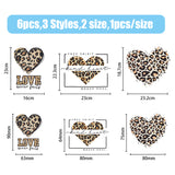 6Pcs 6 Style PET with Hot Melt Adhesive Heat Transfer Film, Heart with Leopard Print Pattern, for Garment T-shirt Accessories, Goldenrod, 64~230x63~232x0.1mm, 1pc/style