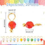 20 Sets Glass Pendants, with Golden Tone Brass Finding, Faceted, Round, Mixed Color, 10x4mm, Hole: 3mm, 24pcs/set, 480pcs/box