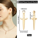 10Pcs 201 Stainless Steel Pendants, Sword, Real 18K Gold Plated, 27.5x10.5x2.5mm, Hole: 2mm