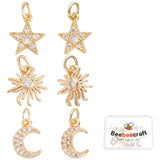 12Pcs 3 Styke Brass Micro Pave Clear Cubic Zirconia Charms, with Jump Ring, Long-Lasting Plated, Mixed Shape, Real 18K Gold Plated, 10~12x8~11x1.6~2mm, Hole: 3~3.6mm, 4pcs/style