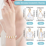 56Pcs 4 Style Brass Cubic Zirconia Charms Sets, Triangle & Trapezoid & Teardrop & Square Charm, Light Gold, Clear, 9~9.5x3.5~7x1~3mm, Hole: 0.9~1mm, 14pcs/style