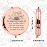 1Pc Stainless Steel Customization Mirror, Flat Round with Flower & Word, with 1Pc Rectangle Velvet Pouch, Rose Gold, Mirror: 7x6.5cm