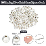 Brass Spacer Beads, Long-Lasting Plated, Round, 925 Sterling Silver Plated, 5mm, Hole: 1.4mm, about 150pcs/box