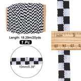 20 Yards Ethnic Embroidery Polyester Flat Ribbons, Jacquard Ribbon with Tartan Pattern, White, Black, 3/8 inch(10mm)