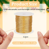 2 Rolls 2 Colors Metallic Cord, for Jewelry Making, Round, Mixed Color, 0.2mm, about 109.36 Yards(100m)/Roll, 1 roll/color