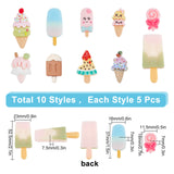 50Pcs 10 Styles Opaque Resin Decoden Cabochons, Imitation Food, Ice Cream Mix-shaped, Mixed Color, 18~52.5x10~20x1.4~9mm, 5pcs/style