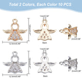 20Pcs 2 Colors Rack Plating Brass Micro Pave Clear Cubic Zirconia Charms, Long-Lasting Plated, Cadmium Free & Lead Free, Angel Charms, Platinum & Golden, 12x12.5x2mm, Hole: 1mm, 10pcs/color