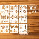 PET Hollow Out Drawing Painting Stencils, for DIY Scrapbook, Photo Album, Animals, 200x200mm, 9pcs/set