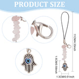 Gemstone Chips Cell Phone Strap Charm, Hamsa Hand/Hand of Miriam with Evil Eye Tibetan Style Alloy Charm Hanging Keychain for Women, with Nylon Cord, 11cm, 8pcs/set