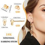 30Pcs Brass Stud Earring Findings, with Loop, with 30Pcs Brass Ear Nuts, Golden, 15x5x3mm, Hole: 1mm, Pin: 0.7mm