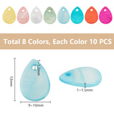 80Pcs 8 Styles Freshwater Shell Dyed Teardrop Charms, Mixed Color, 13x9~10x1~1.5mm, Hole: 1~1.2mm, 10pcs/style