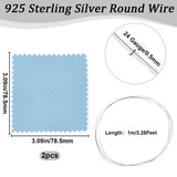 925 Sterling Silver Wire, Round, with Suede Fabric Square Silver Polishing Cloth, Silver, 24 Gauge, 0.5mm, about 3.28 Feet(1m)/Bag