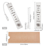 2Pcs 2 Style 201 Stainless Steel Bookmarks, Rectangle with Word & Feather Pattern, with Paper Bags, for Bookmarks Storage & Packings, Tan, 250mm