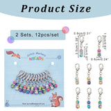 12Pcs Acrylic Beaded Pendant Decorations, Lobster Clasp Charms, Clip-on Charms, for Keychain, Purse, Backpack Ornament, Stitch Marker, Mixed Color, 35mm