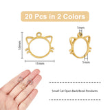 20Pcs 2 Colors 304 Stainless Steel Charms, Cat Head Charms, Golden & Stainless Steel Color, 10x11x1mm, Hole: 1mm, 10pcs/color
