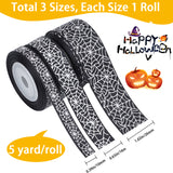 3 Rolls 3 Styles  Halloween Printed Polyester Grosgrain Ribbon, Spider Web Pattern, for Costume Decoration, Black, 3/8 ~1 inch(9~26mm), 5 yards/roll, 1 roll/style