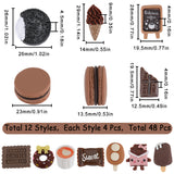 48Pcs 12 Styles Chocolate Opaque Resin Cabochons, Imitation Food, Mixed Shapes, Mixed Color, 15.5~28x13.5~19.5x4~13.5mm, 4pcs/style