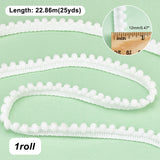Polyester Lace Trim, Single Edge with Pom Poms Ball Trimming, Garment Accessories, White, 1/2 inch(12mm), about 24~25 yards/set