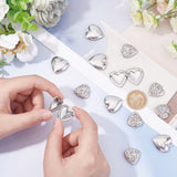 20Pcs 2 Style 304 Stainless Steel Diffuser Locket Pendants, Photo Frame Pendants for Necklaces, Heart, Stainless Steel Color, 22.5~24.5x19~22.5x5.5~6.3mm, hole: 1.6~2mm, Inner Diameter: 14~16.5x13.5~16mm, 10pcs/style