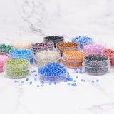 8/0 Glass Seed Beads, Trans. Colours Lustered & Silver Lined & Opaque Colors Lustered & Transparent Colours Rainbow & Ceylon & Iris, Round, Mixed Color, 8/0, 3mm, Hole: 1mm, 15colors, 600pcs/color, 9000pcs/box
