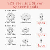 15Pcs 3 Size Sterling Silver Spacer Beads, Flower, Silver, 4.5~7.5x1.5mm, Hole: 0.8~1.6mm, 5Pcs/style