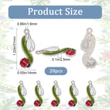 20Pcs Alloy Enamel Pendants, Platinum, Flower with Ladybird, Green, 31x14x2.5mm, Hole: 1.6mm