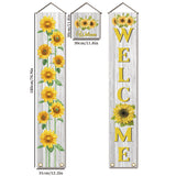 Polyester Hanging Sign for Home Office Front Door Porch Decorations, Rectangle & Square, Word Welcome, Yellow, 180x30cm and 30x30cm, 3pcs/set
