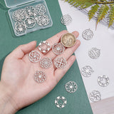 24Pcs 6 Style 201 Stainless Steel Pendants, Ring with Flower, Stainless Steel Color, 21x20x1mm, Hole: 1.2mm, 4pcs/style