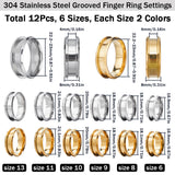 12Pcs 12 Styles 304 Stainless Steel Grooved Finger Ring Settings, Ring Core Blank, for Inlay Ring Jewelry Making, Golden & Stainless Steel Color, US Size 6 1/2~13(16.9~22.2mm), 1Pc/style