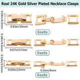 18 Sets 3 Styles Eco-Friendly Brass Watch Band Clasps, Long-Lasting Plated, Lead Free & Cadmium Free, Real 24K Gold Plated, 15~17x3.5~6.5x4mm, 6 sets/style