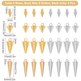 32Pcs 4 Size 2 Colors 304 Stainless Steel Pendants, Spike/Cone, Golden & Stainless Steel Color, 4pcs/color