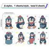 8 Sheets 8 Styles PVC Waterproof Wall Stickers, Self-Adhesive Decals, for Window or Stairway Home Decoration, Rectangle, Penguin, 200x145mm, about 1 sheets/style