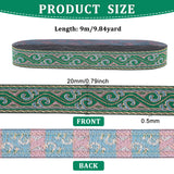 9M Flat Ethnic Style Polyester Ribbons, for Sewing Decoration, Green, 3/4 inch(20mm), about 9.84 Yards(9m)/Roll