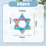 Alloy Beads, Star of David, Rainbow Color, 15x13x2.5mm, Hole: 0.9mm, 30pcs/box