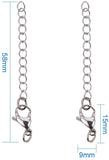 304 Stainless Steel Chain Extender, with Lobster Claw Clasps, Stainless Steel Color, 58mm, 20strands/box