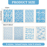 8 Sheets 8 Styles Paper Ceramic Decals, Pottery Ceramics Clay Transfer Paper, Underglaze Flower Paper, Blue, 52.5~53x38x0.005cm, 1 sheet/style