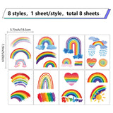 8 Sheets 8 Styles PVC Waterproof Wall Stickers, Self-Adhesive Decals, for Window or Stairway Home Decoration, Rectangle, Rainbow, 200x145mm, about 1 sheets/style