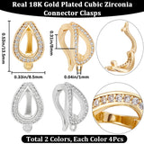 8Pcs 2 Colors Brass Micro Pave Clear Cubic Zirconia Fold Over Clasps, Teardrop, for Pearl Jewelry Making, Platinum & Golden, 13.5x8.5x8mm, Hole: 1mm, 4pcs/color